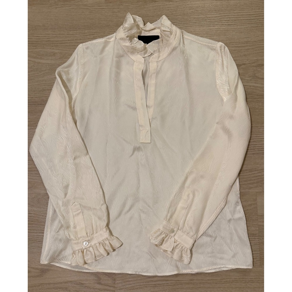Nili Lotan Ester Silk Jacquard Ruffle Blouse Womens M Ivory Luxury Designer - Picture 2 of 16